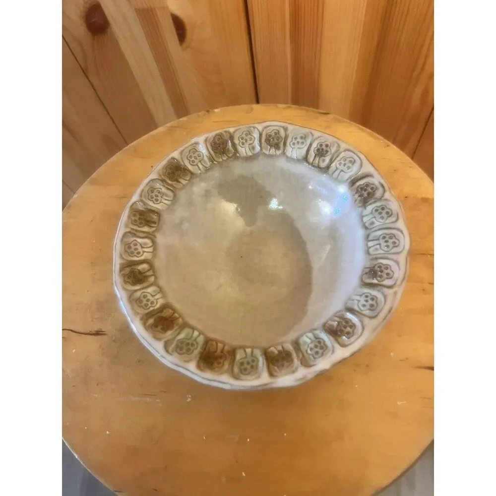 Pottery  Bowl  Unique Fruit Trees glaze  Beige 7” (6093)